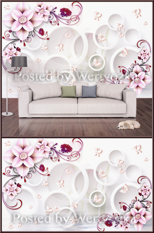 3D psd background wall circles and lilac flowers