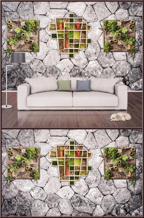 3D psd background wall modern minimalist stone brick decoration