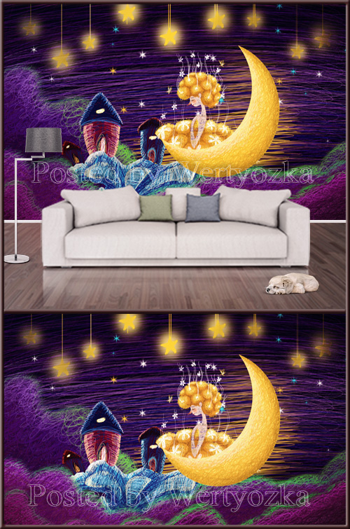 3D psd background wall fantasy starry moon