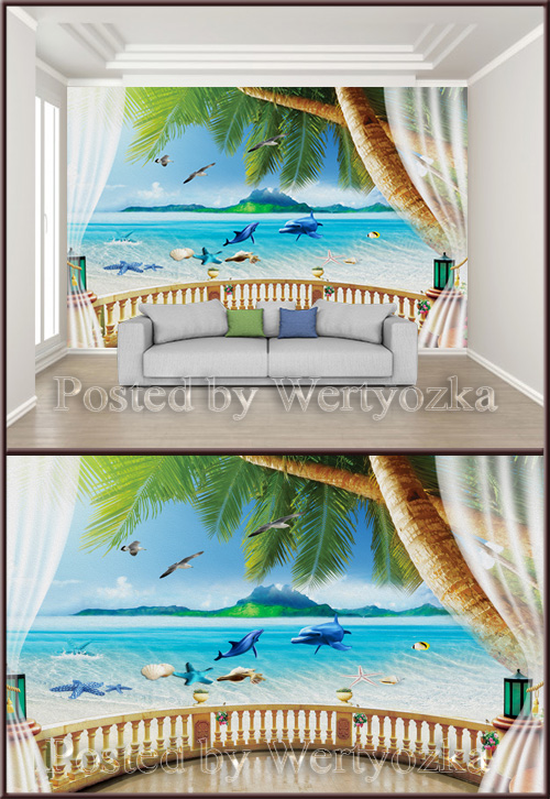 3D psd background wall sea view from the terrace