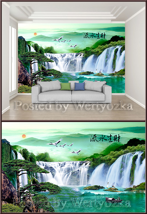 3D psd background wall nature waterfall