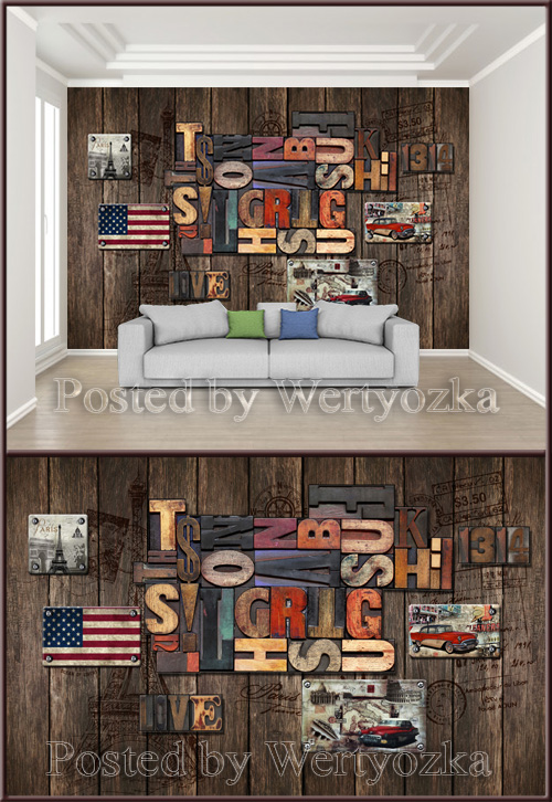 3D psd background wall vintage leisure restaurant dining tooling