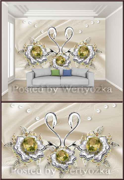 3D psd background wall jewelry swans