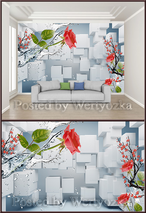 3D psd background wall cubes rose