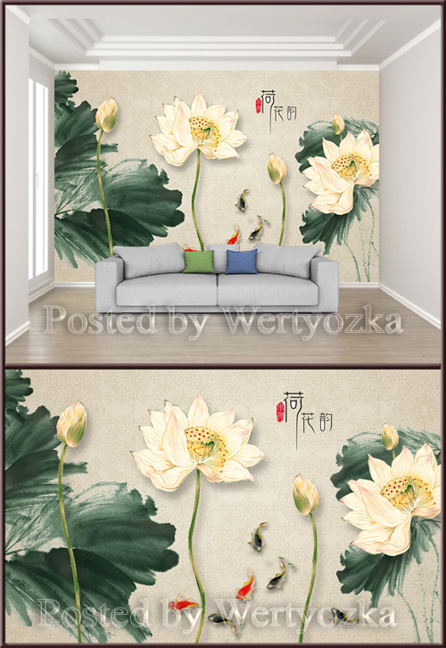 3D psd background wall painted three dimensional lotus