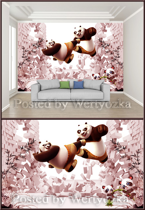 3D psd background wall panda wars