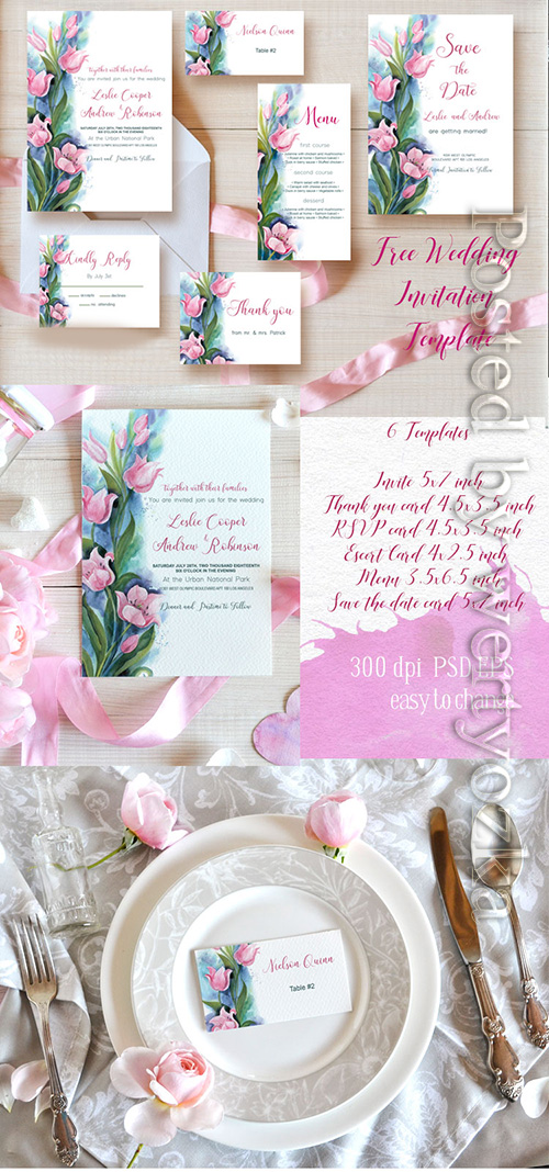 Wedding Invitation Tulips - Premium flyer psd template