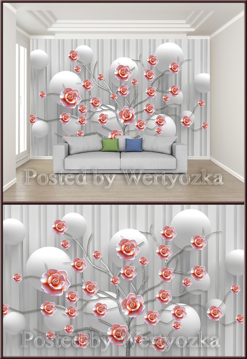 3D psd background wall flowering ceramic embossed flower