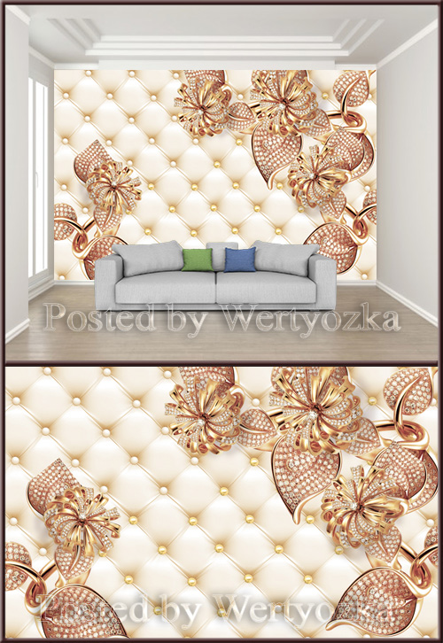 3D psd background wall jewels soft leaf