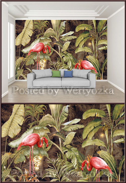 3D psd background wall nordic personality garden flamingo