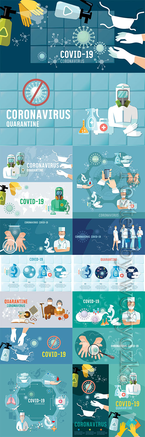 Coronavirus banner, virus infection control, hygiene, medical masks, self-isolation