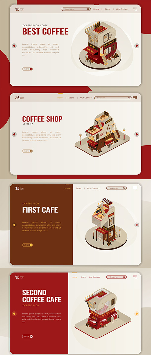 Coffee Shop Building Landing Page Set