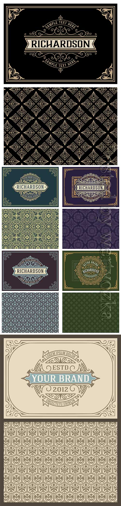 Vintage greeting vector card with ornate swirls and retro background template