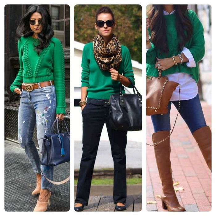 Зеленый цвет в одежде.</div>
<div> С чем сочетается, к какому подходит, кому идет, с чем носить. Фото» /></div>
<h3>Блузы и рубашки</h3>
<p>
Зеленая блузка или рубашка хорошо комбинируется и с не широкой юбкой, и с брюками. Дает возможность создать совершенно разные стили – деловой, городской, ежедневный.</p>
<p> Интересный набор – малахитовая блузка, обтягивающая темно-коричневая юбка, коричневые туфли с высоким каблуком и красная сумка.
</p>
<div style=