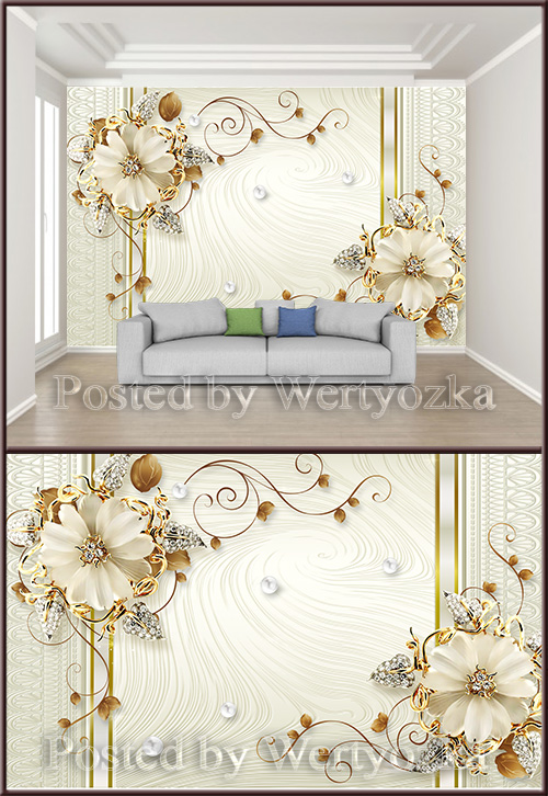 3D psd background wall champagne luxury jewelry flower