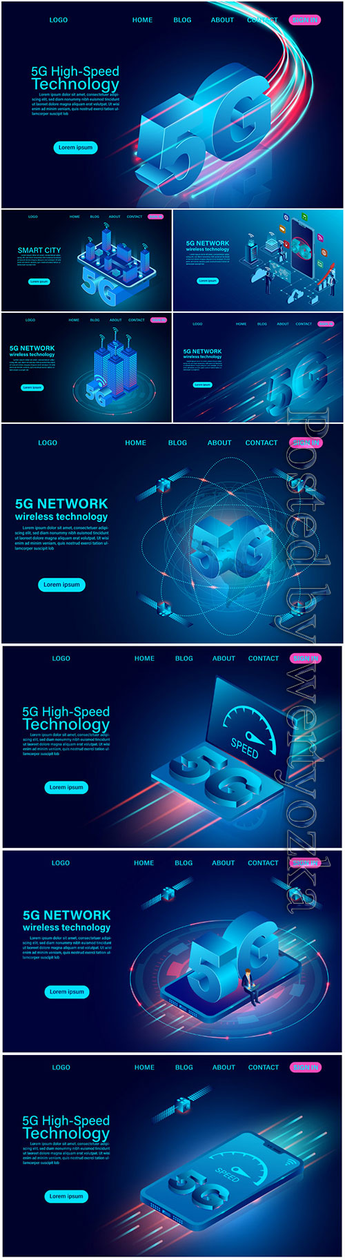5G network wireless technology high speed isometric flat design vector