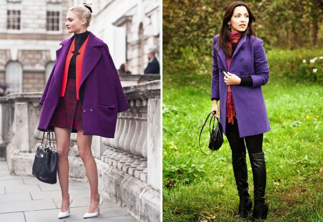 С чем носить фиолетовое пальто