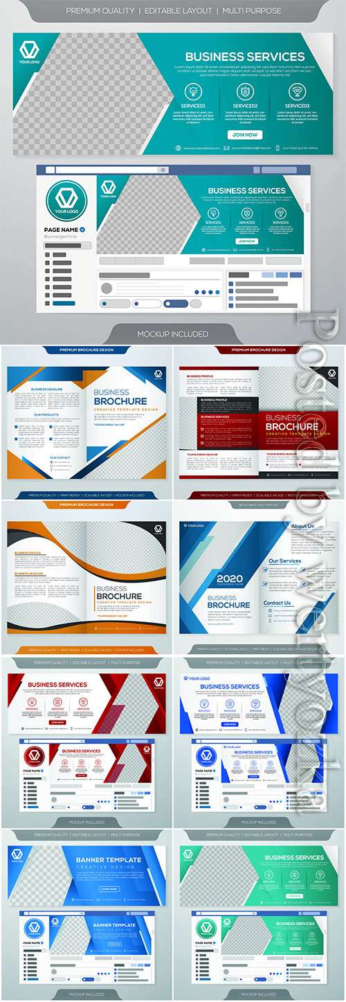 Set of business web banner, promotion kit template, flyer, book cover