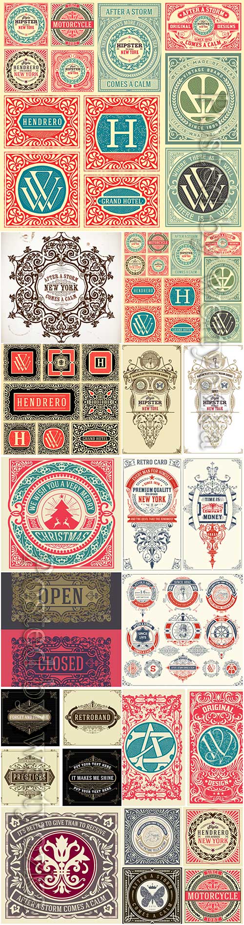 Vector vintage labels, emblems, logos, ribbons, patterns # 2