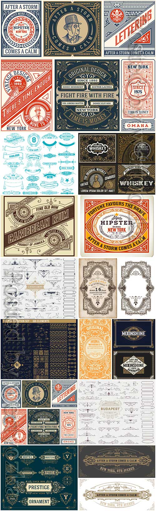 Vector vintage labels, emblems, logos, ribbons, patterns # 16
