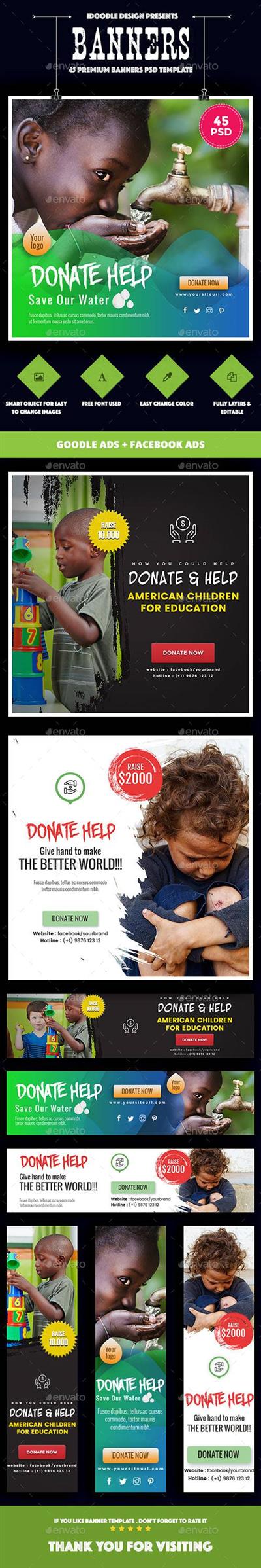 GR - Bundle - Nonprofit - NGO, CharityFundraising Banner Ads [45 PSD] 19850769