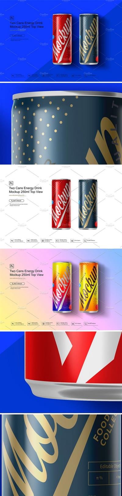 CreativeMarket - Two Cans Energy Drink Mockup 250ml T 3580775
