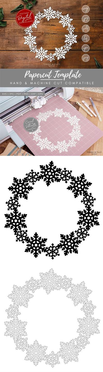 Snowflake Wreath Paper Cut Template
