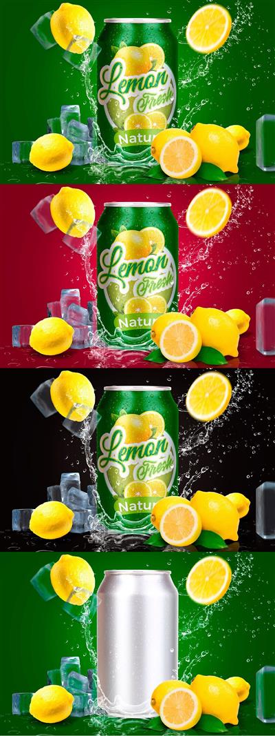 CreativeMarket - Tin Can Water Droplets Lemon Mockup - 3754132