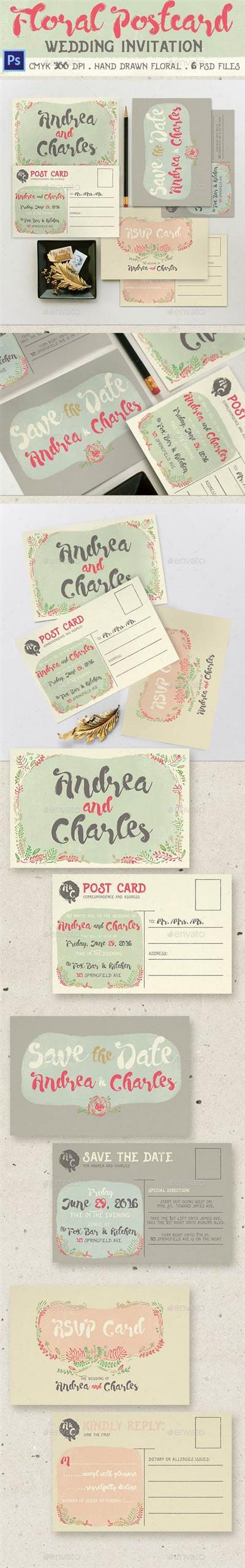 Graphicriver Floral Postcard Wedding Invitation 14153935
