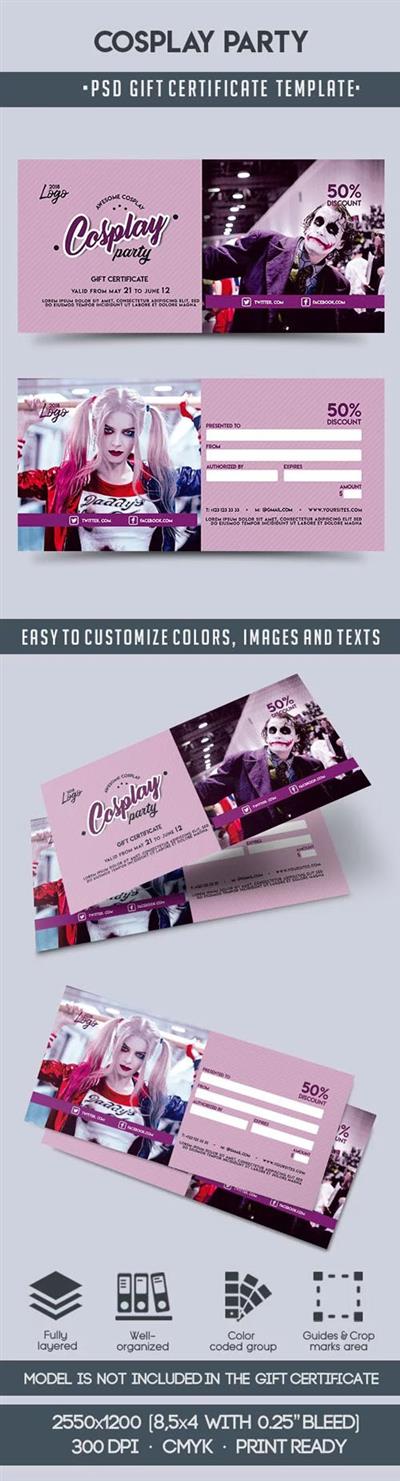 Cosplay Party - Gift Certificate PSD Template