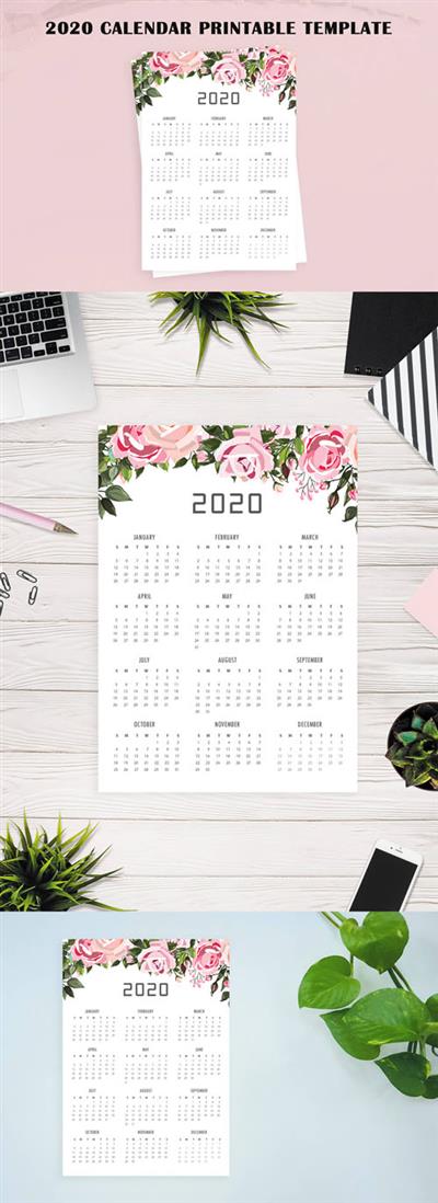 2020 Calendar Printable PSD Template