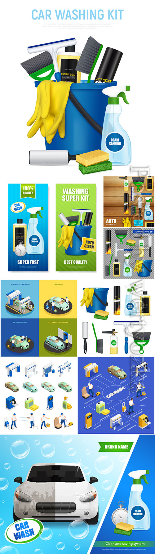 Auto car wash product vector illustration template