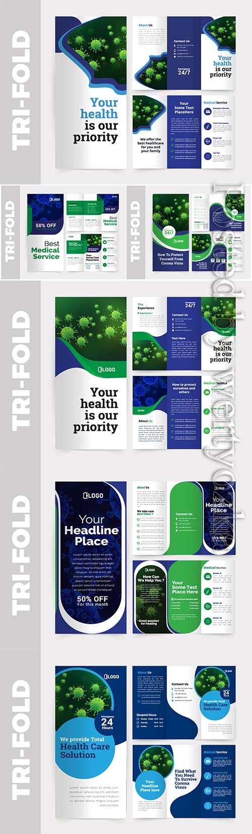 Medical tri-fold brochure design vector template