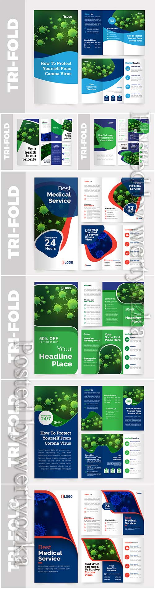 Medical tri-fold brochure vector design template