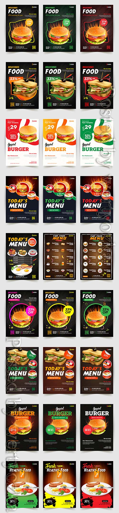 Fast food flyer design vector template, brochure flat design