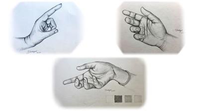 Realistic pencil sketch of a human hand