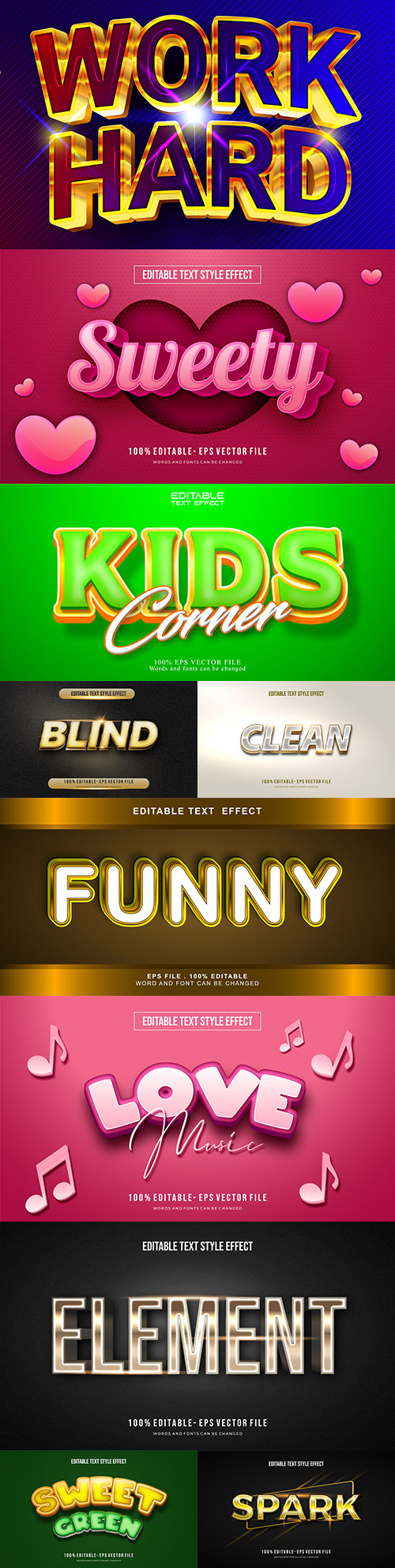 Editable font and 3d effect text design collection illustration 16